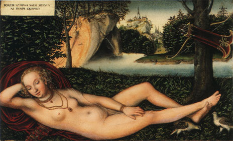 Lucas Cranach (1472-1553), Quellnymphe, Öl auf Holz, nach 1573, Kunsthalle Bremen