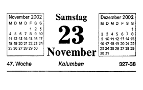 Kalenderblatt Samstag 23 November Kolumban