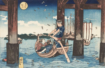 Utagawa Kuniyoshi, Die Fähre nach Tsukudajima, Farbholzschnitt 1834 - Musée Guimet, Paris